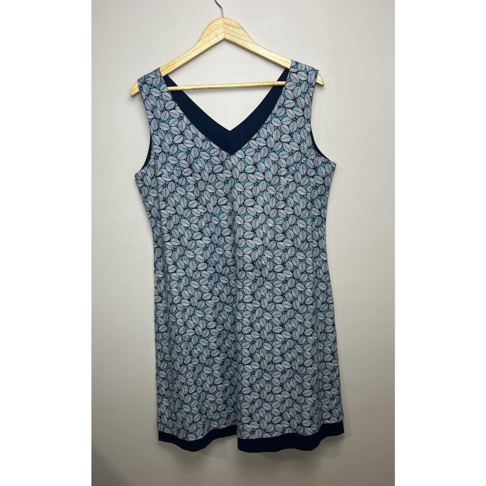 Apsara Shift Tank Dress Size Large Blue Leaf Floral Print V Neck Cotton Comfy